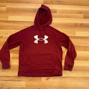 Under Armour Men's Hoodie Sweatshirt Large Red Burgundy Fleece‎ Logo Pullover